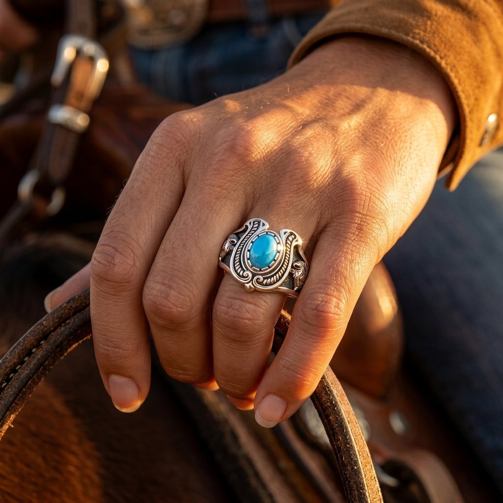 Vintage Silver Turquoise Filigree Lion Ring