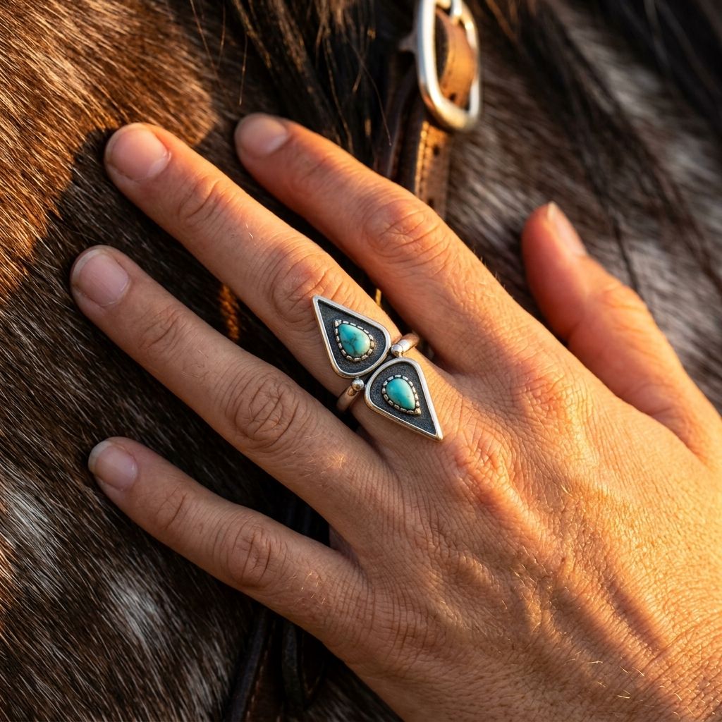 Boho Silver Double Teardrop Turquoise Ring