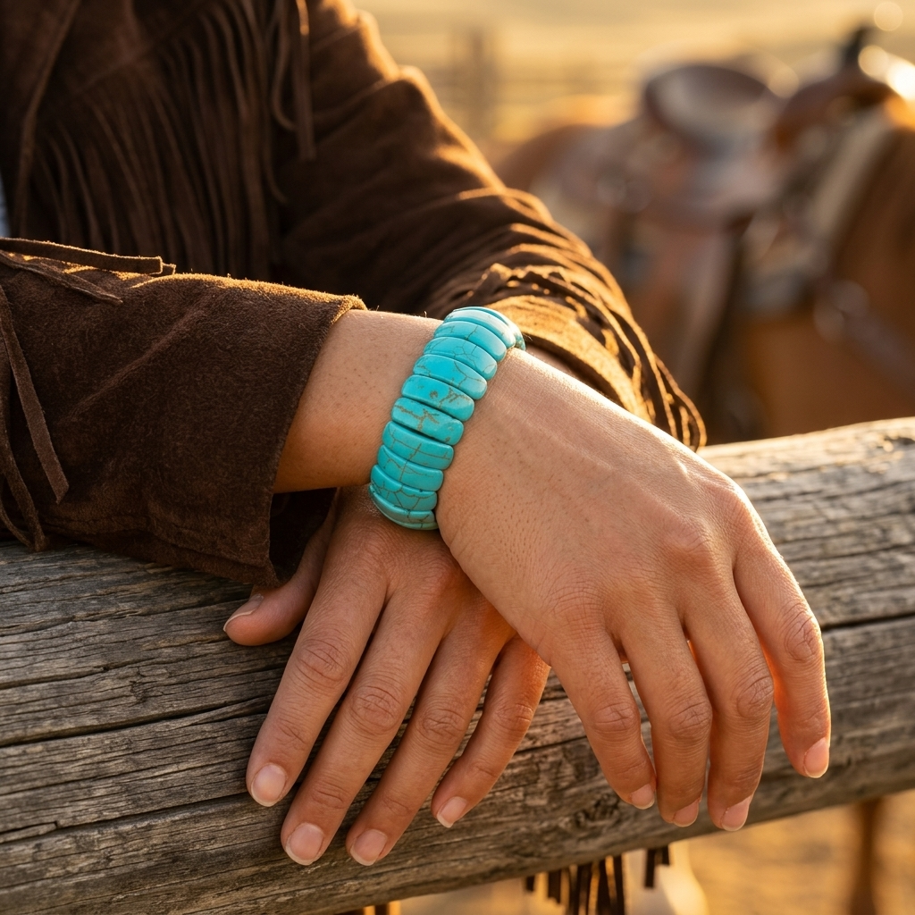 Bohemian Turquoise Beaded Silver Statement Bracelet