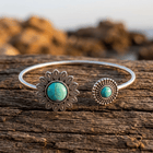 Retro Silver Turquoise Flower Open Bracelet