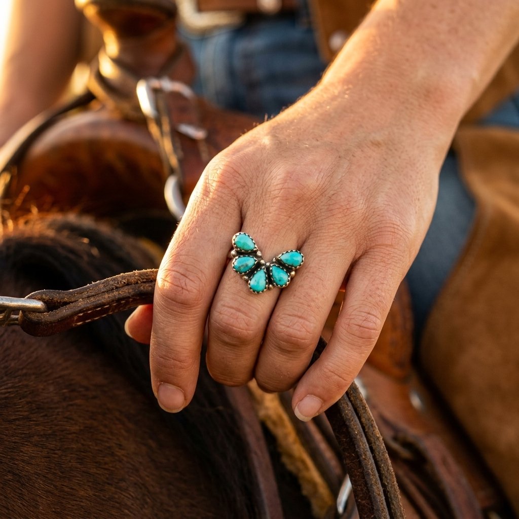 Turquoise Silver Cluster Flower Ring