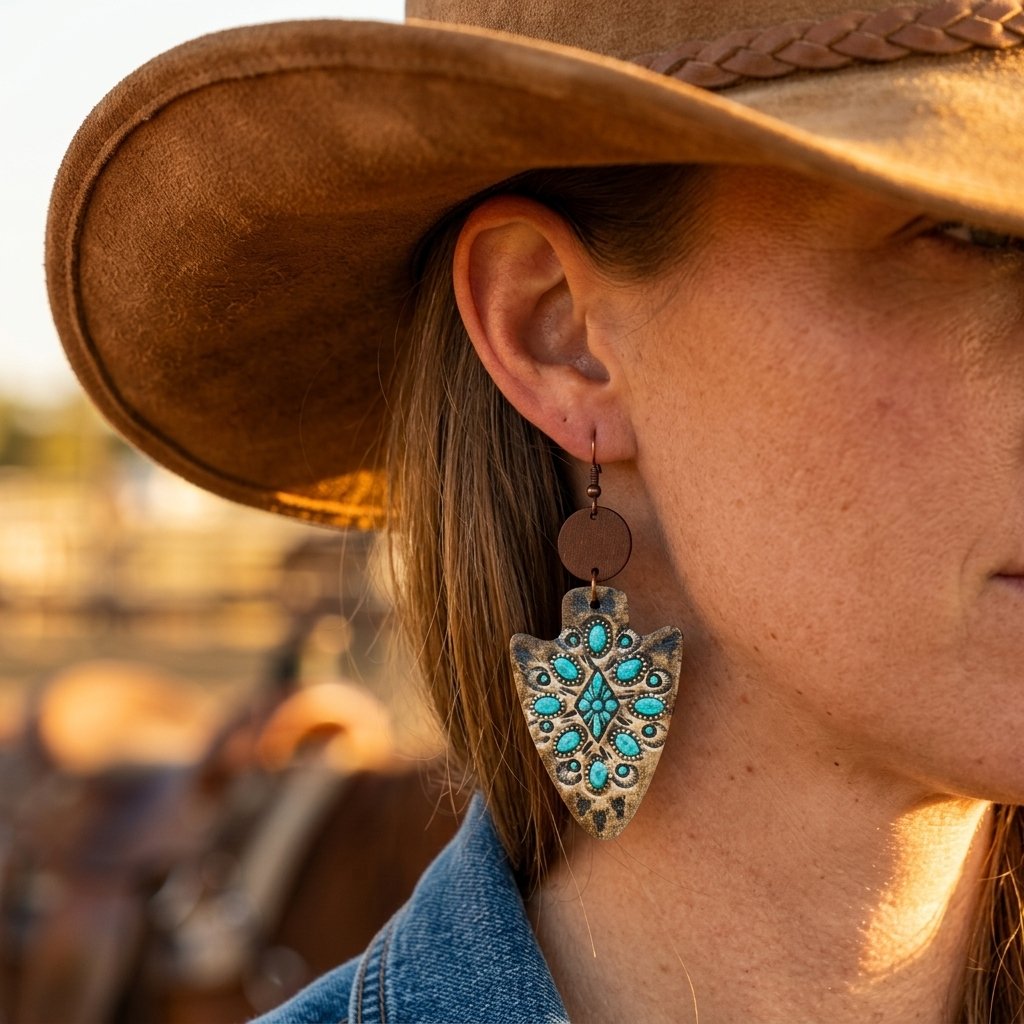 Boho Copper Turquoise Inlay Shield Earrings
