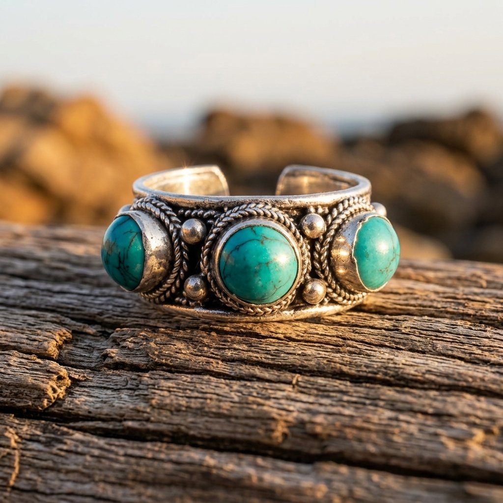 Boho Silver Turquoise Filigree Ring