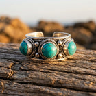 Boho Silver Turquoise Filigree Ring