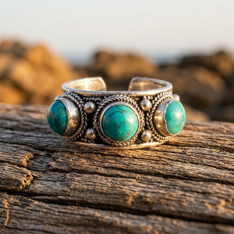 Boho Silver Turquoise Filigree Ring