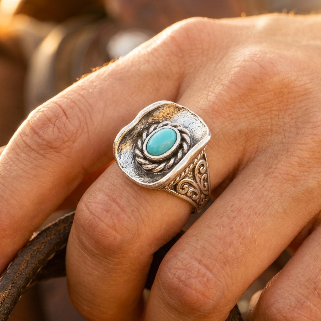 Boho Silver Turquoise Oval Filigree Ring