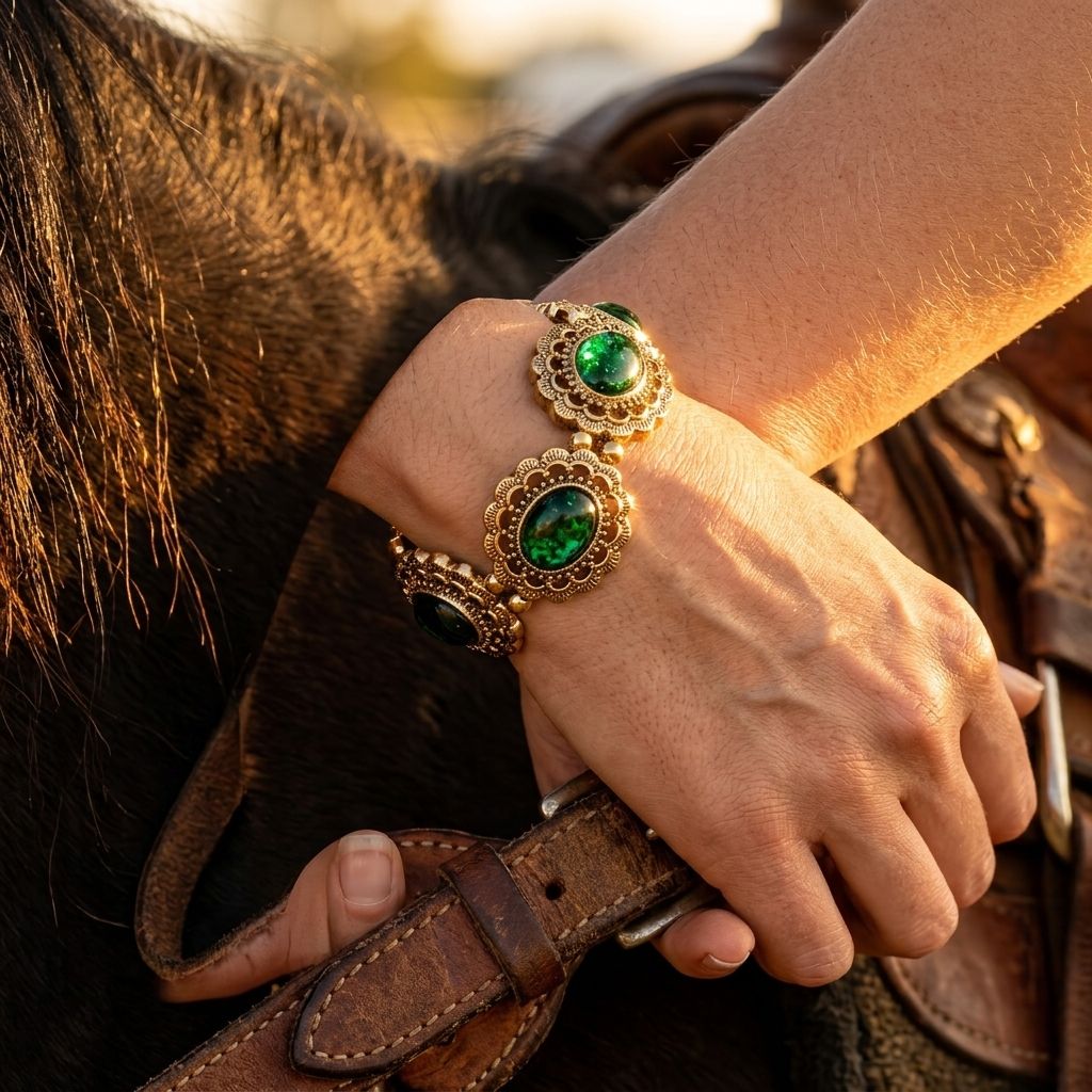 Vintage Gold Filigree Green Resin Bracelet