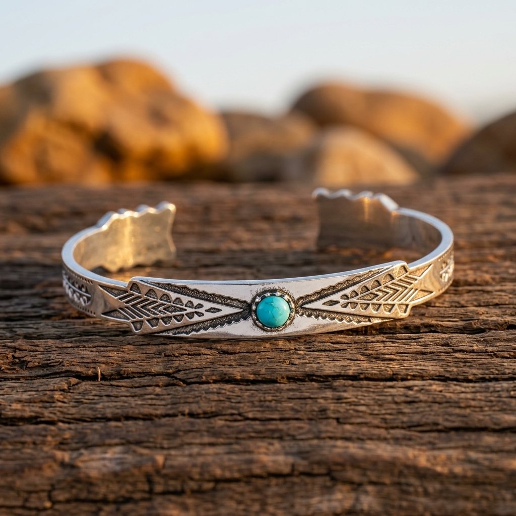 Southwestern Silver Turquoise Feather Bracelet