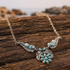 Bohemian Silver Turquoise Filigree Wing Necklace