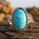 Vintage Silver Turquoise Beaded Oval Ring