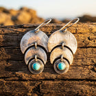 Boho Hammered Silver Turquoise Moon Earrings