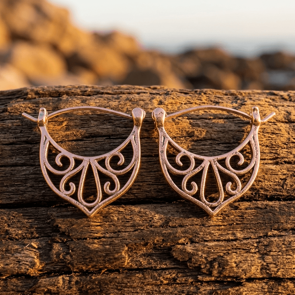 Vintage Copper Scroll Hollow Hoop Earrings