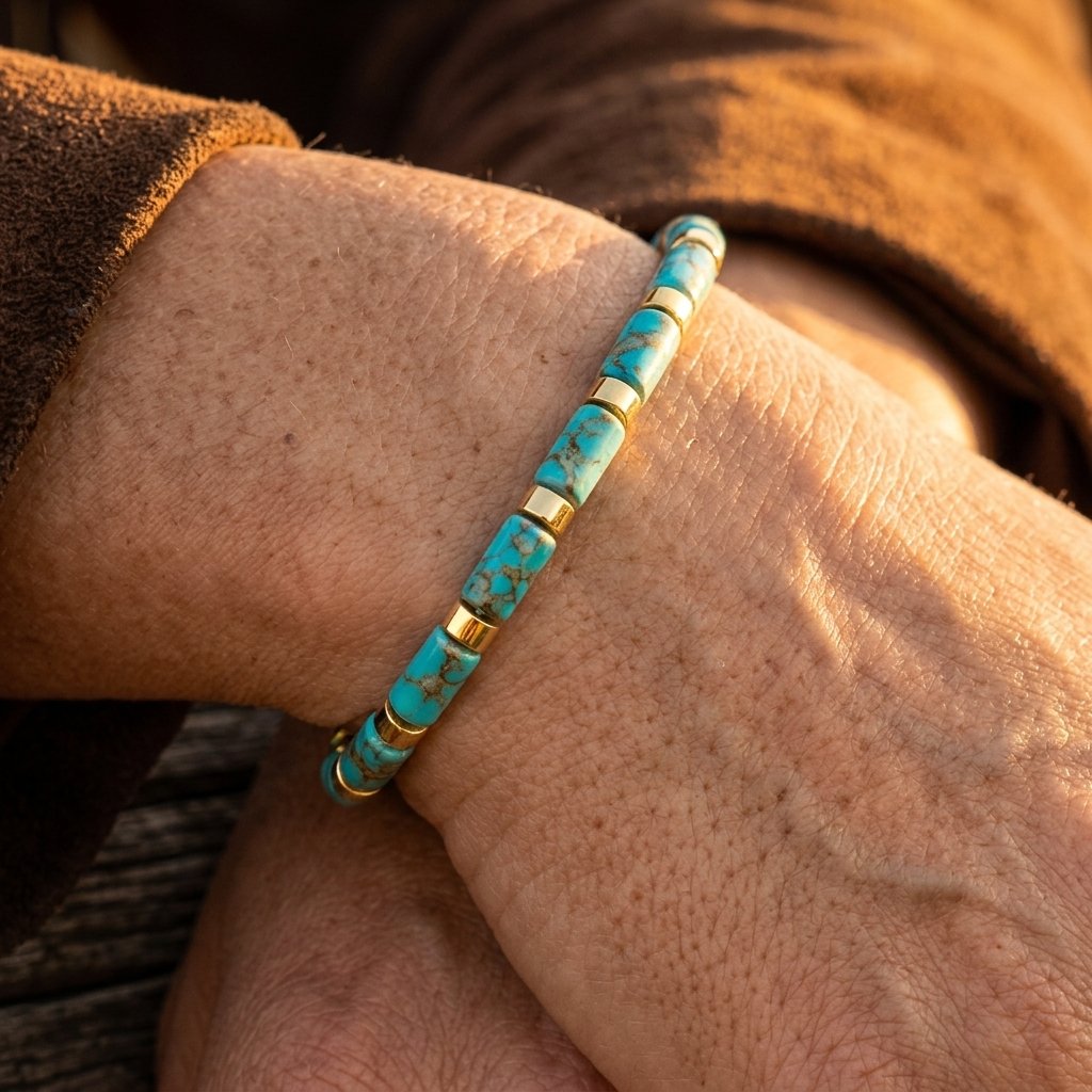 Boho Gold Turquoise Tube Bead Bracelet