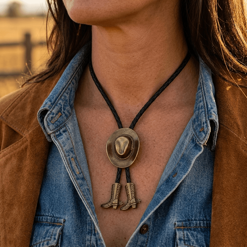 Cowgirl Western Turquoise Bolo Tie Necklace