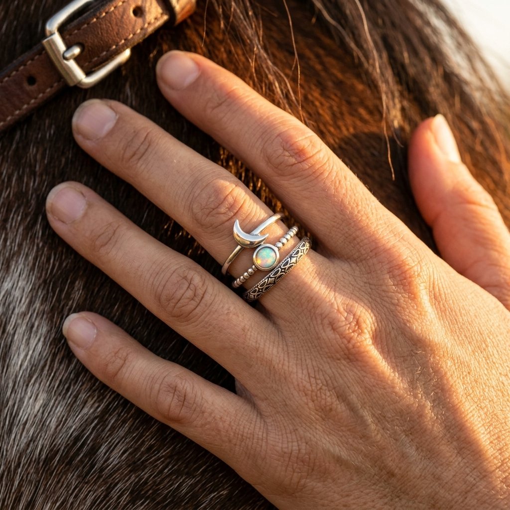 Celestial Silver Opal Moon Ring