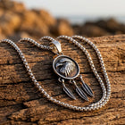 Retro Silver Eagle Feather Pendant Necklace