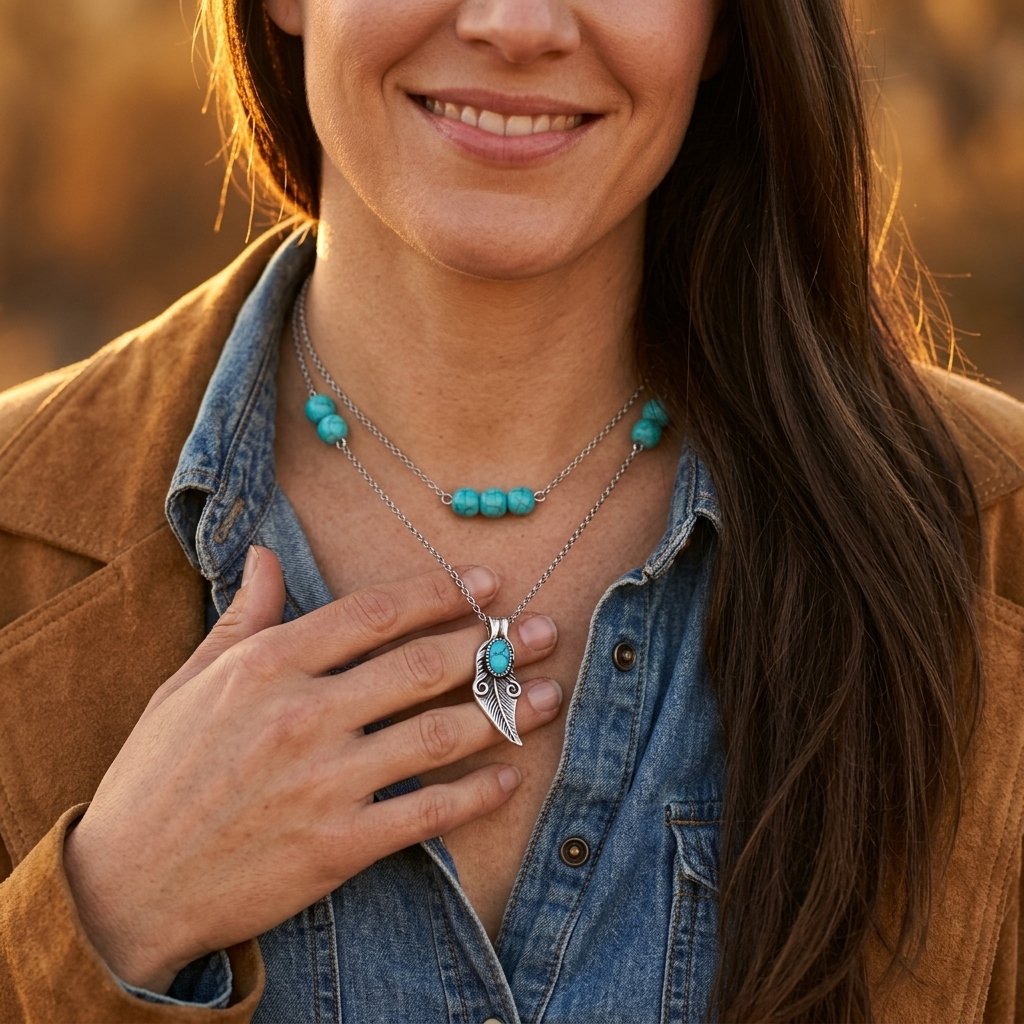 Boho Silver Turquoise Feather Wing Necklace