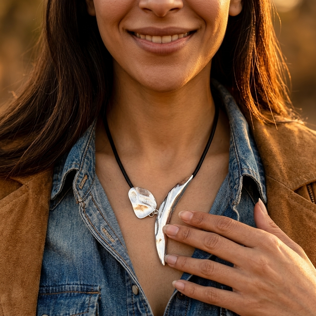 Silver Gold Crescent Moon Pendant Necklace