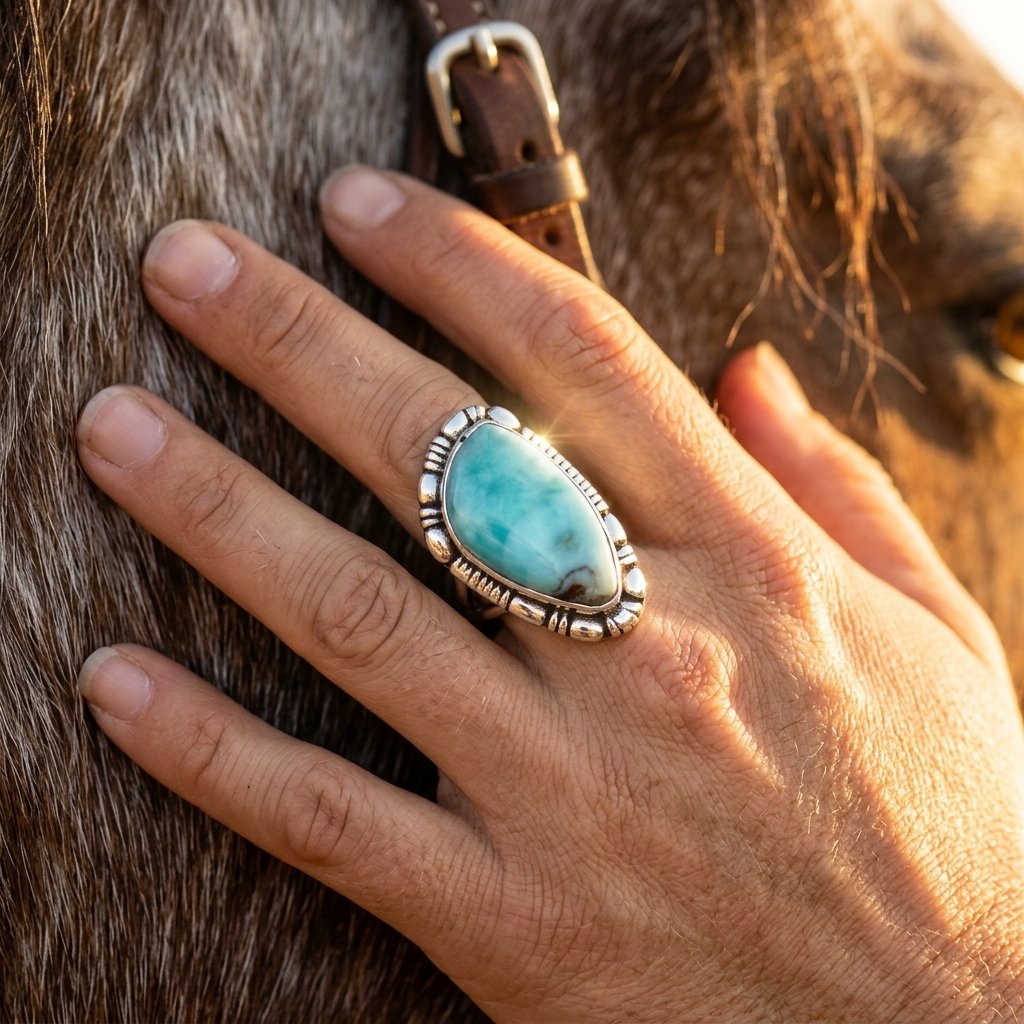 Vintage Silver Larimar Oval Ring