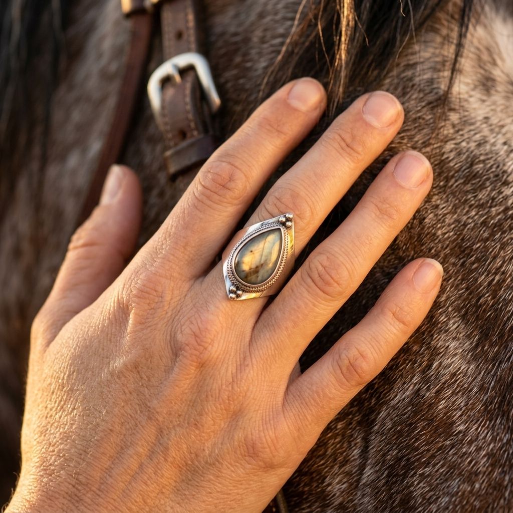 Vintage Silver Labradorite Teardrop Ring