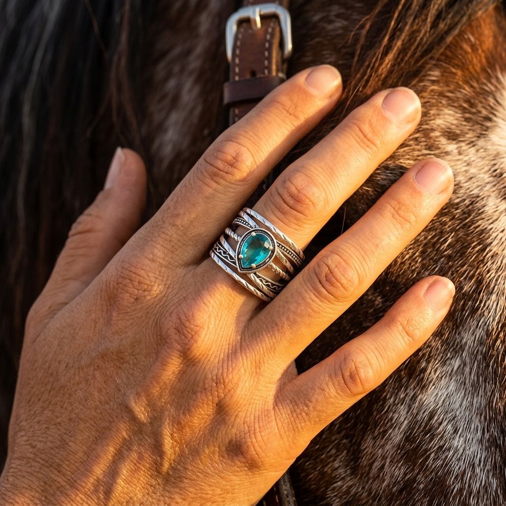 Boho Silver Synthetic Blue Oval Ring