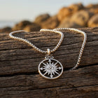 Vintage Silver Compass Rose Pendant Necklace