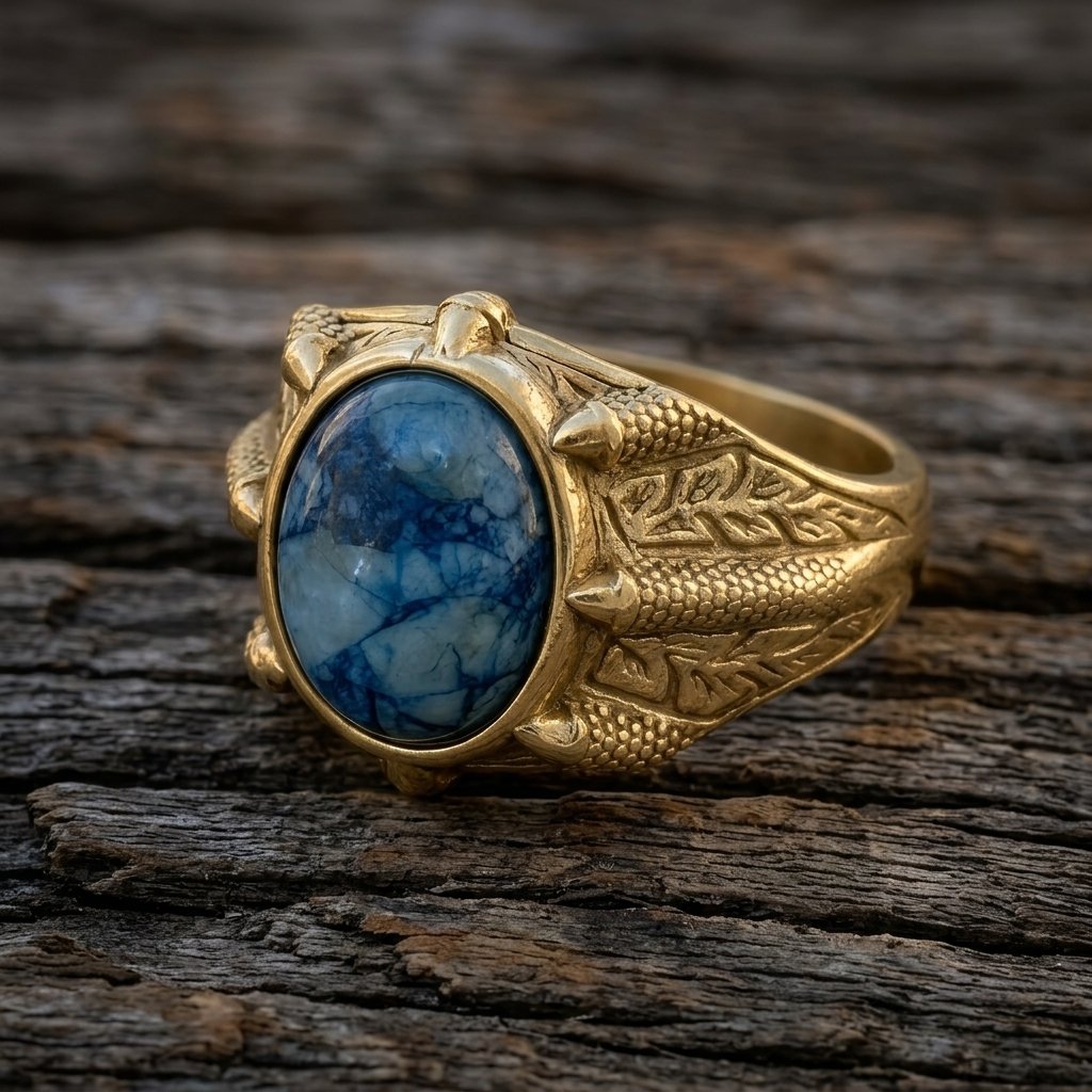 Vintage Gold Filigree Blue Oval Ring