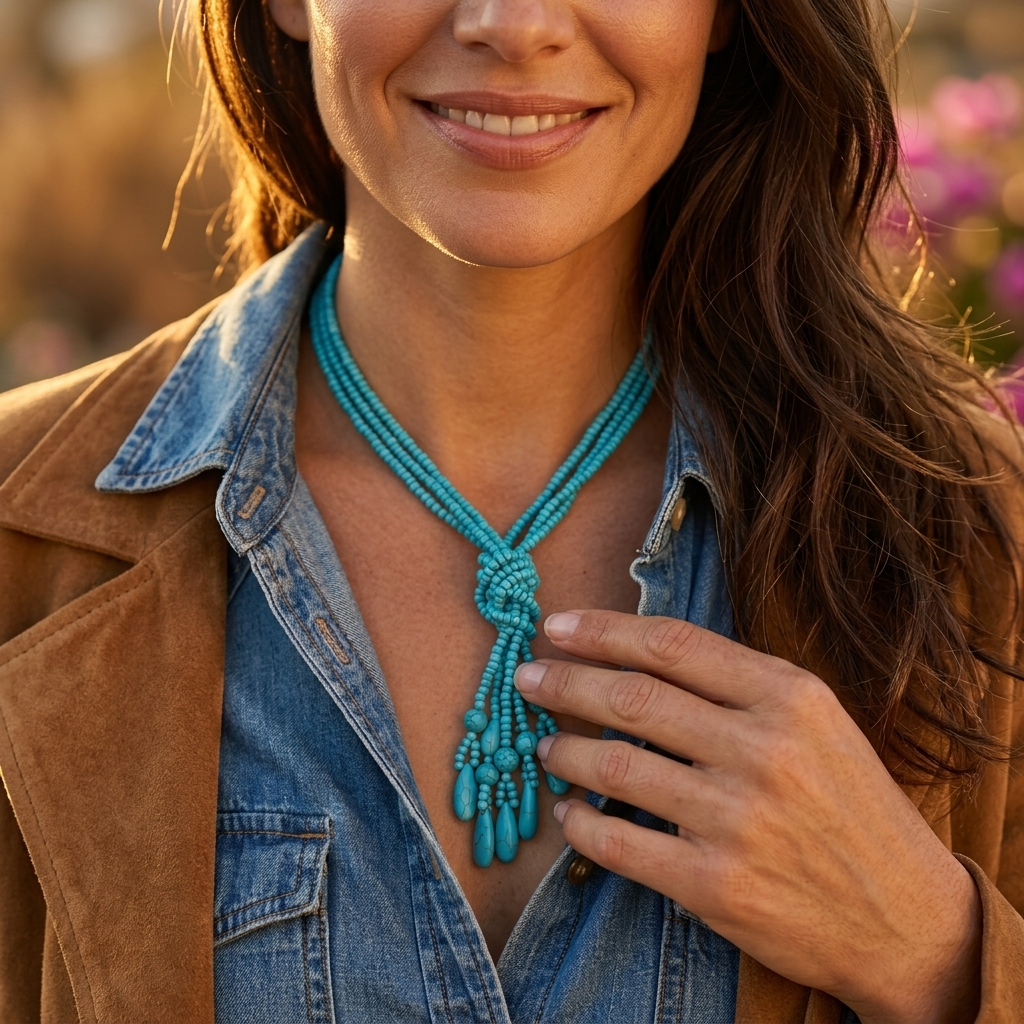 Bohemian Turquoise Beaded Tassel Necklace