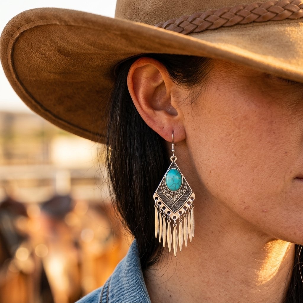 Boho Silver Turquoise Fringe Earrings