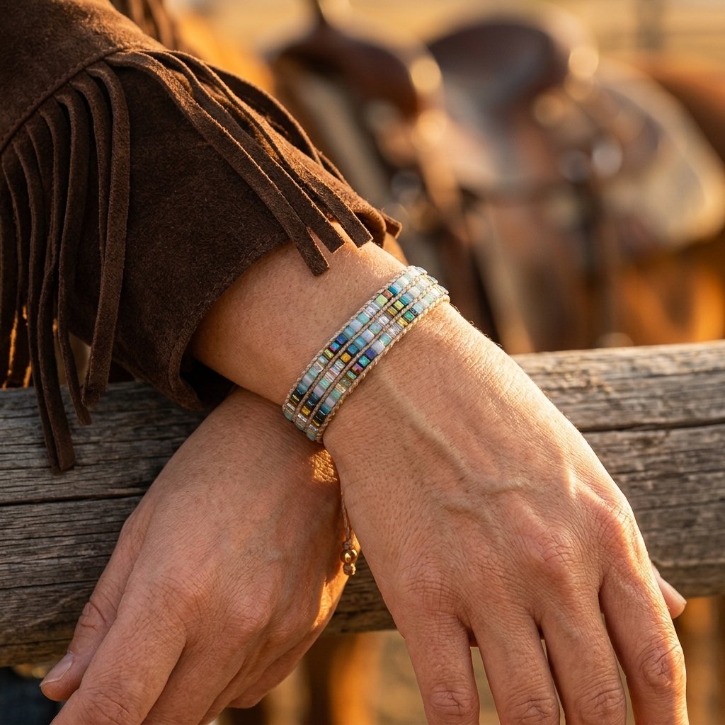 Boho Multicolor Glass Beaded Braided Bracelet