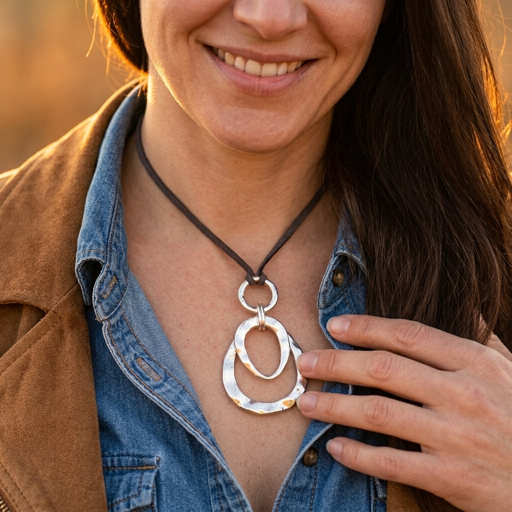 Bohemian Silver Teardrop Pendant Necklace