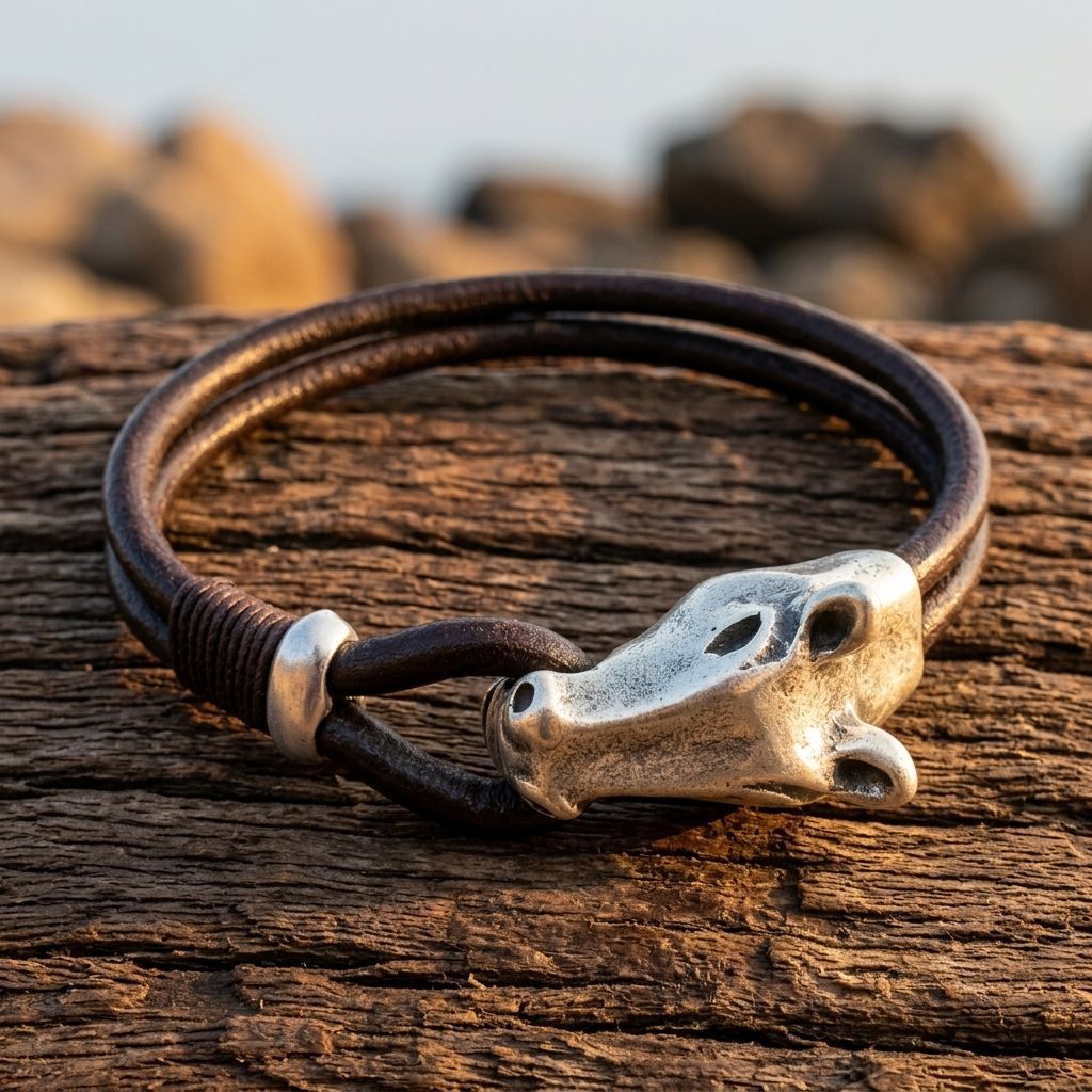 Vintage Silver Animal Head Leather Bracelet