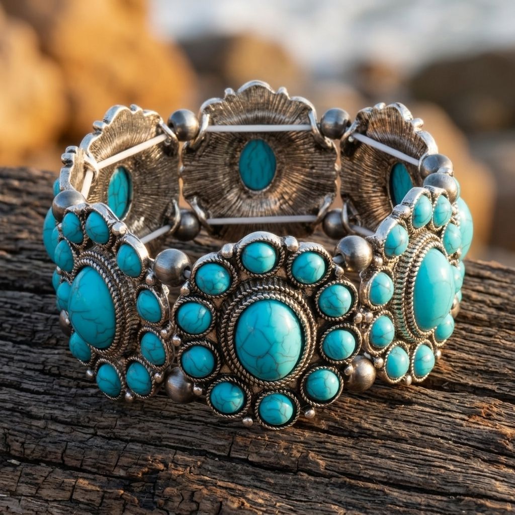 Vintage Silver Filigree Turquoise Round Bracelet