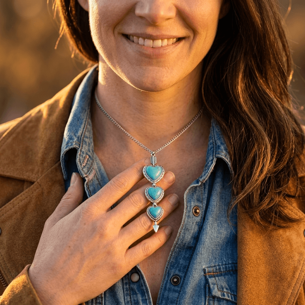Western Turquoise Heart Arrow Pendant Necklace
