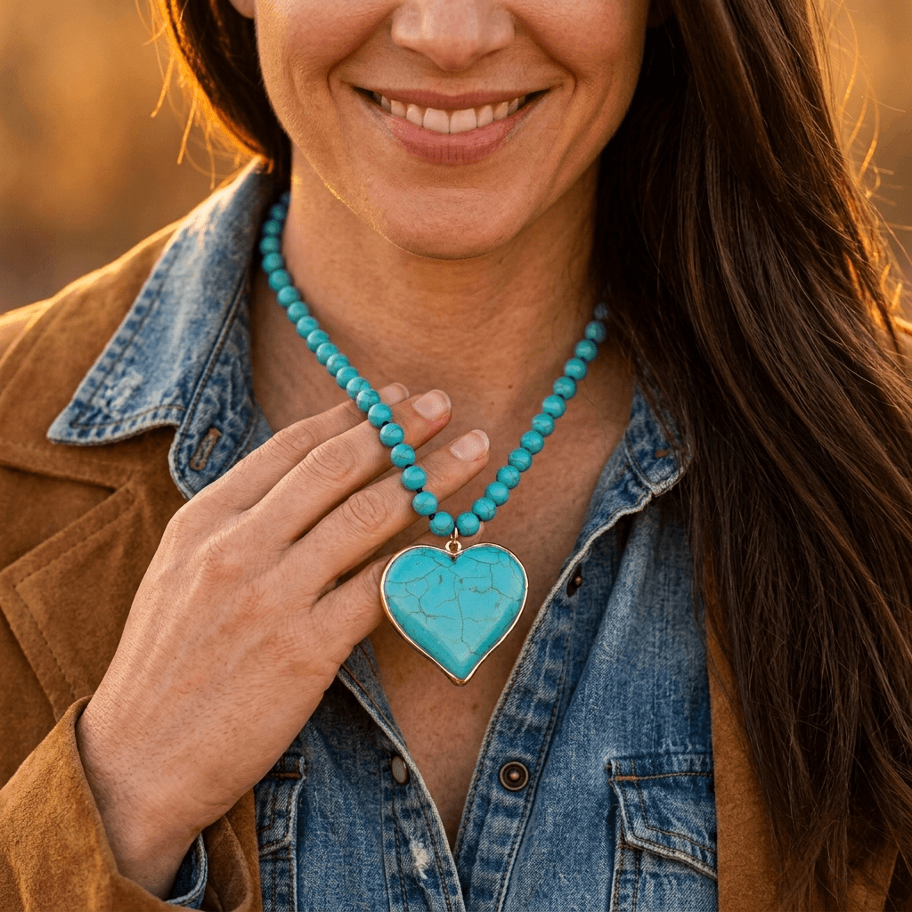 Turquoise Heart Pendant Beaded Necklace