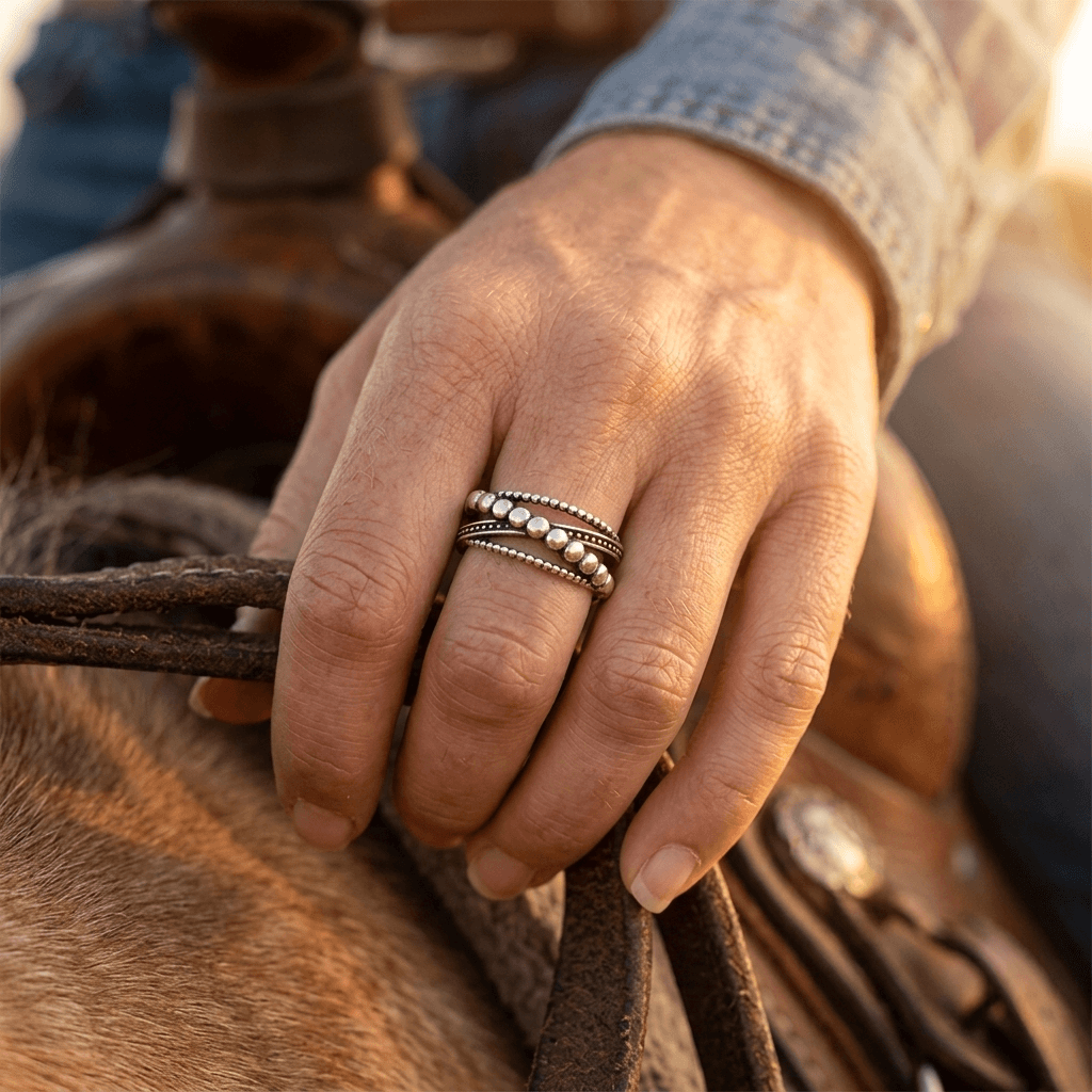 Country Bead Silver Statement Ring