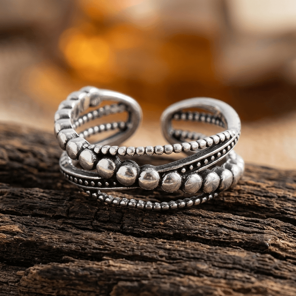 Country Bead Silver Statement Ring