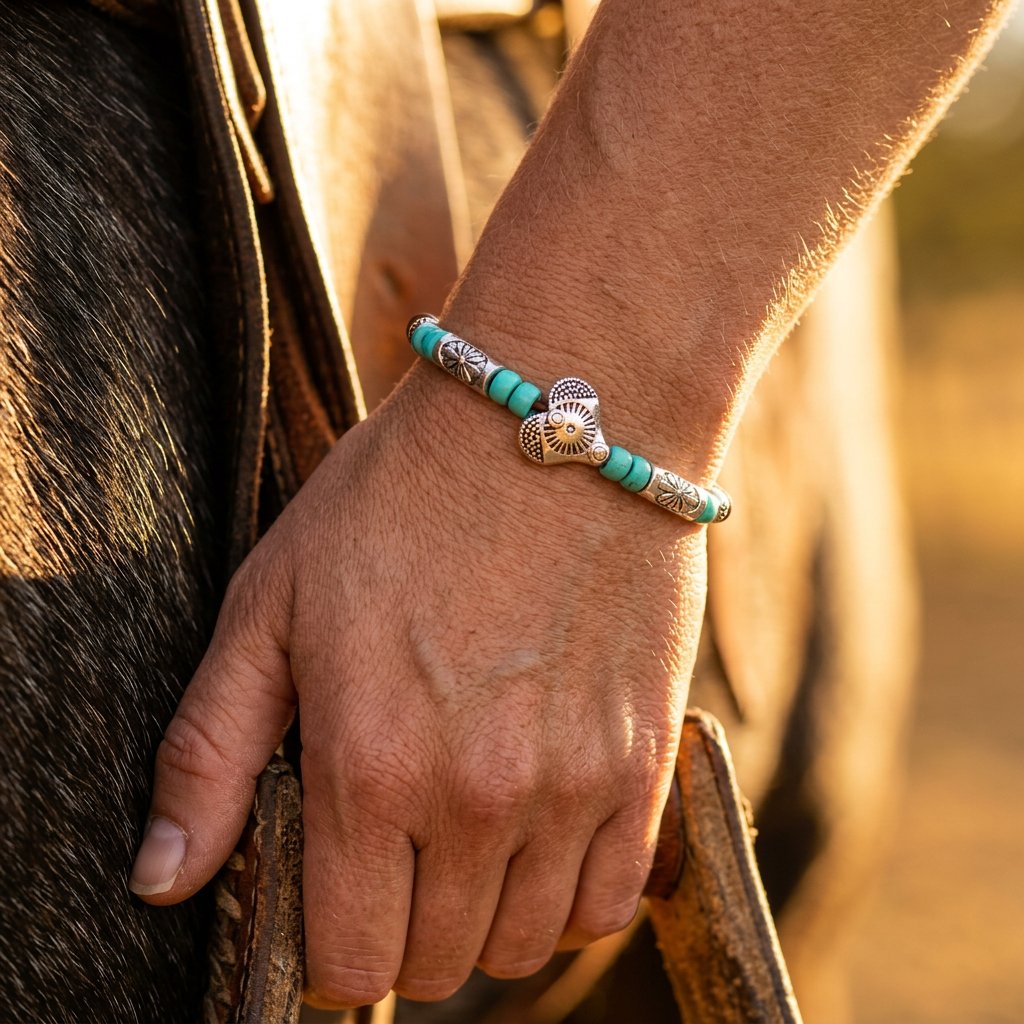 Boho Silver Turquoise Concho Leather Bracelet
