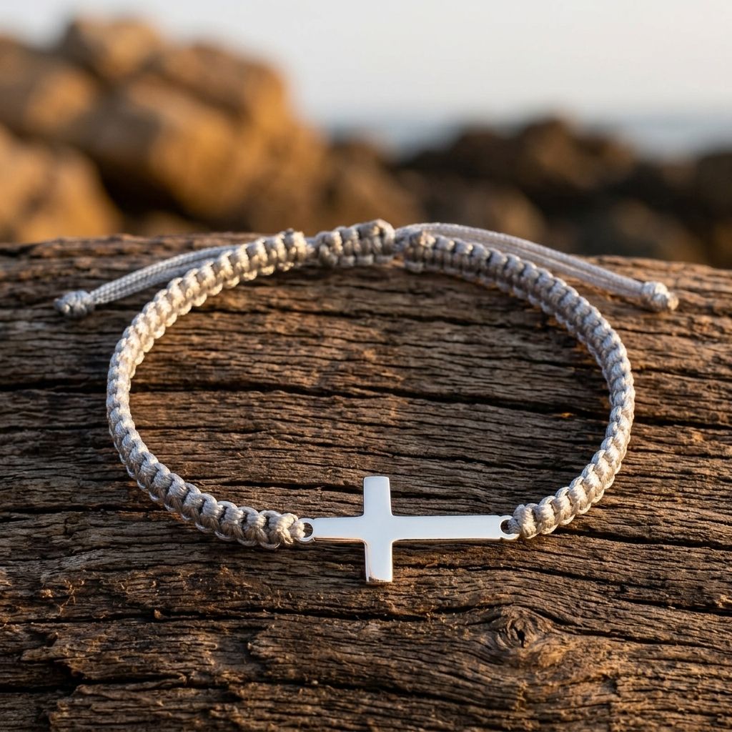 Hand Woven Silver Cross Adjustable Bracelet