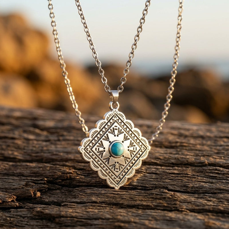 Boho Silver Turquoise Filigree Necklace