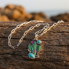 Boho Silver Cactus Turquoise Necklace