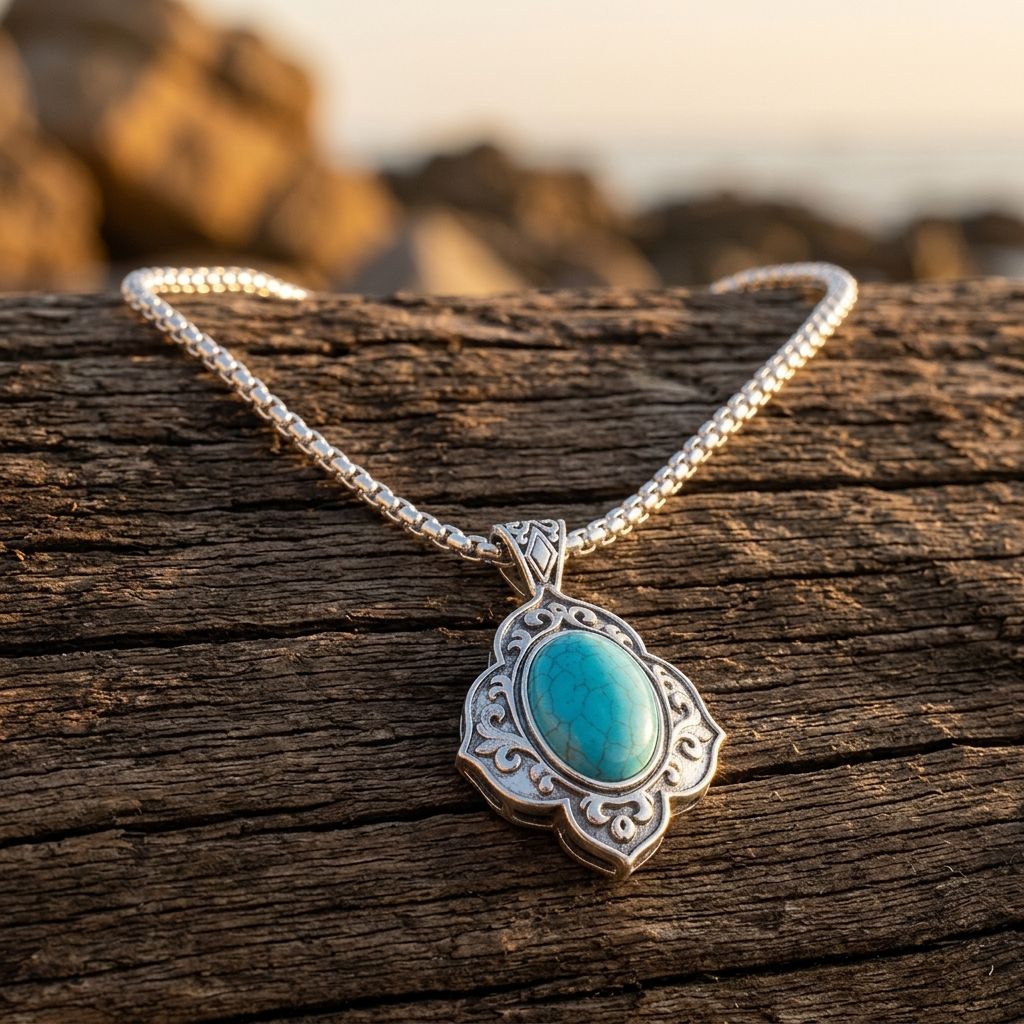 Vintage Silver Filigree Turquoise Oval Necklace