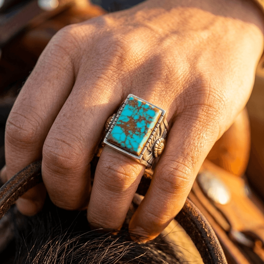 Vintage Bohemian Copper Turquoise Square Ring