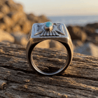 Retro Turquoise Square Bird Pattern Ring