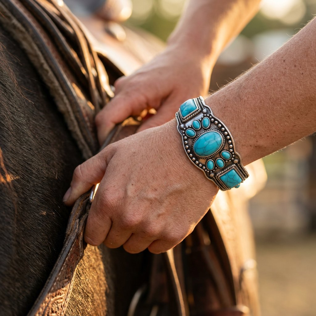 Boho Silver Turquoise Oval Bracelet