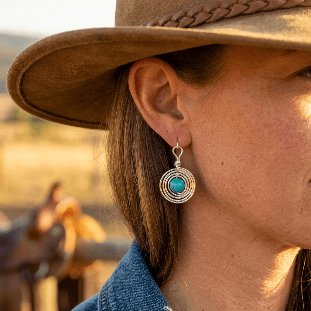 Bohemian Silver Turquoise Spiral Drop Earrings