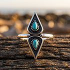 Boho Silver Double Teardrop Turquoise Ring