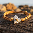 Boho Tan Leather Hammered Silver Heart Bracelet