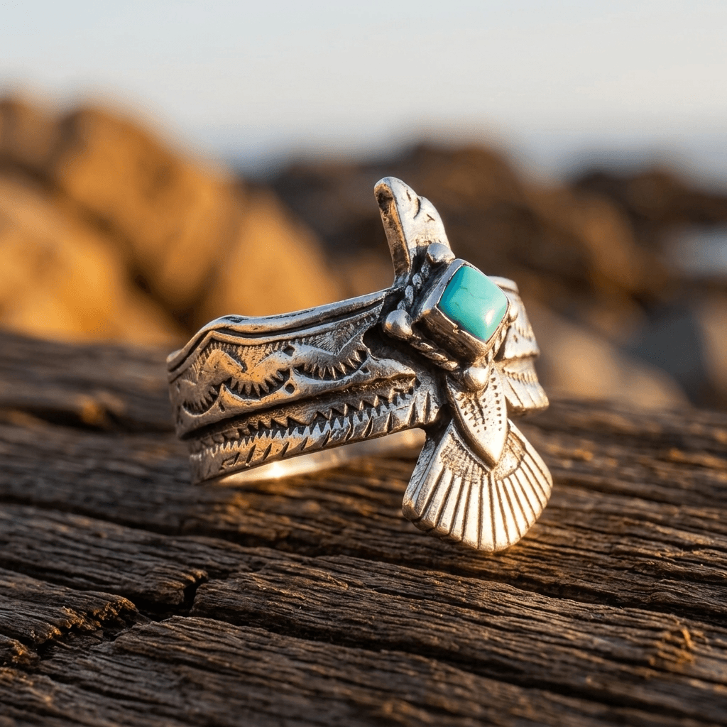 Vintage Bohemian Alloy Turquoise Adjustable Ring