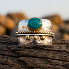 Boho Two Tone Hammered Turquoise Oval Ring